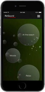 App für Hörgeräte Oberfläche der App ReSound fürs Smartphone, wo Geräusche wie Ozeanwellen mit dem Hörgerät angehört werden können.