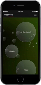 Oberfläche der App ReSound fürs Smartphone, wo Geräusche wie Ozeanwellen mit dem Hörgerät angehört werden können.